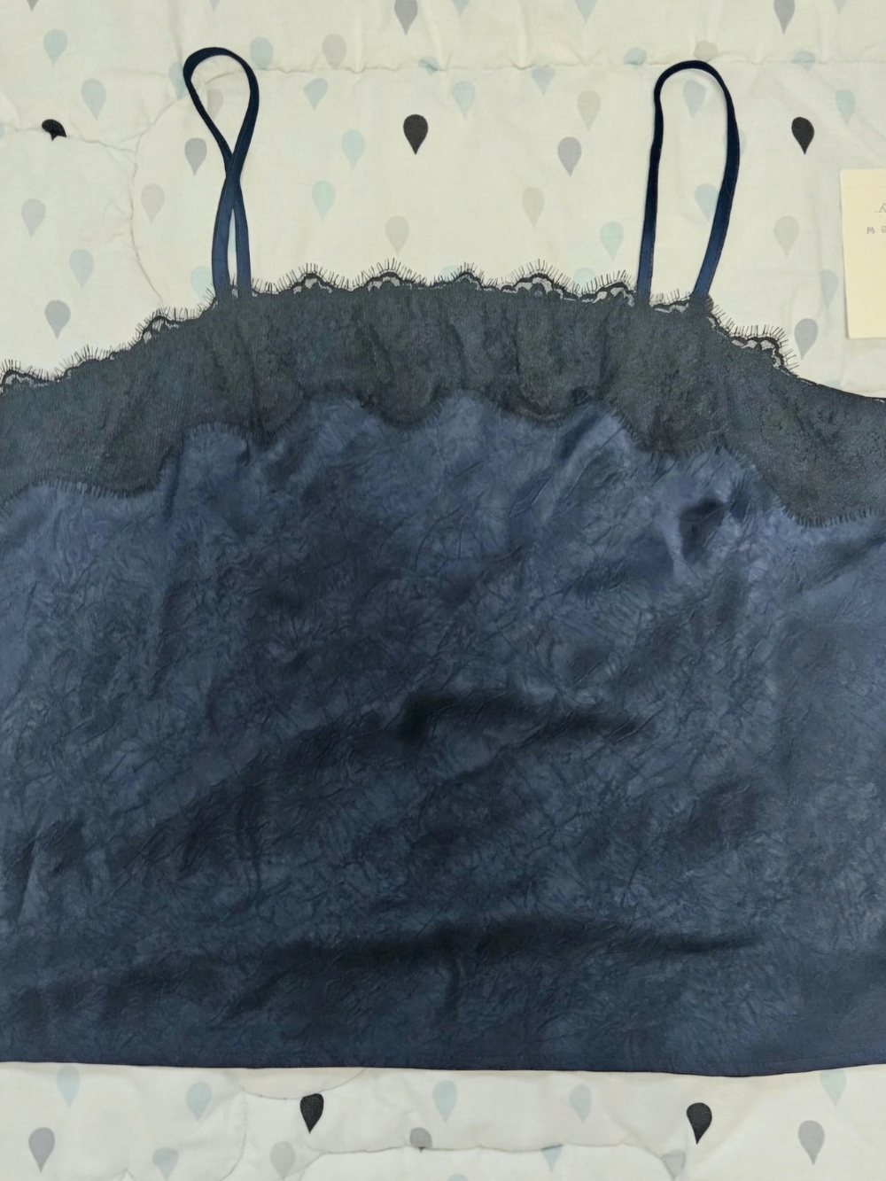 a new day Navy Lace-Trim Satin Cami Crop Top